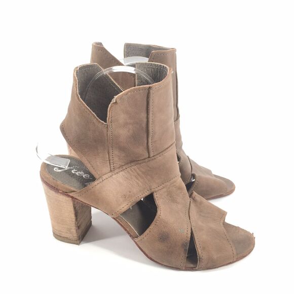 Free People Effie Leather Peep Toe Ankle Bootie 40 US 10 Womens Brown Distressed - Picture 1 of 10